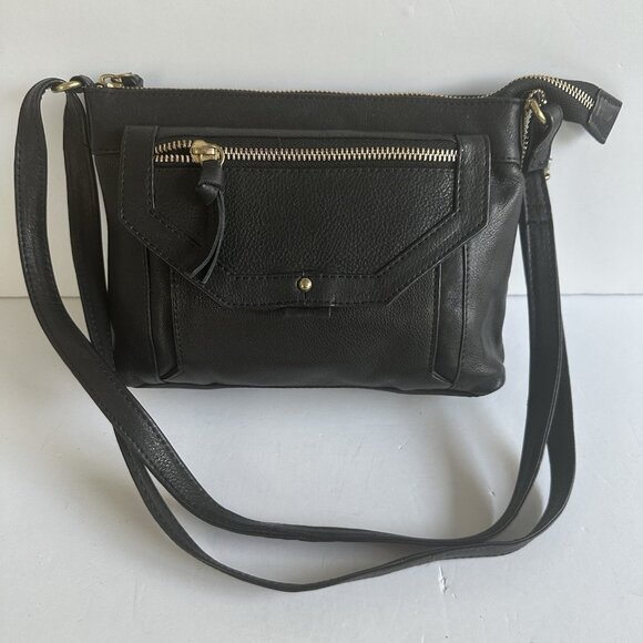 Great American Leather Works Black Cow Hide‎ Leather Zip Crossbody Shoulder Bag - Picture 1 of 8